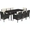 Image de vidaXL Salon de jardin 9 pièces avec coussins noir poly rotin