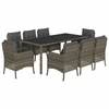 Image de vidaXL Salon de jardin 9 pièces avec coussins Gris Poly Rattan