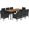 Image de vidaXL Salon de jardin 9 pièces avec coussins noir poly rotin