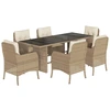 Image de vidaXL Ensemble de jardin 7 pièces avec coussins Beige Poly rotin