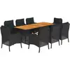 Image de vidaXL Salon de jardin 9 pièces avec coussins noir poly rotin