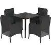Image de vidaXL Ensemble de jardin 5 pièces avec coussins Noir Poly Rattan