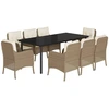 Image de vidaXL Salon de jardin 9 pièces avec coussins Beige Poly Rattan