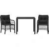 Image de vidaXL Ensemble Bistro 3 pièces avec coussins Noir Poly Rattan