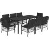 Image de vidaXL Salon de jardin 9 pièces avec coussins noir poly rotin