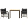 Image de vidaXL Ensemble Bistro 3 pièces avec coussins Gris Poly Rattan