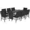 Image de vidaXL Salon de jardin 9 pièces avec coussins noir poly rotin