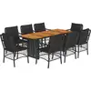 Image de vidaXL Salon de jardin 9 pièces avec coussins noir poly rotin