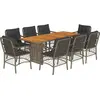 Image de vidaXL Salon de jardin 9 pièces avec coussins Gris Poly Rattan