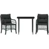 Image de vidaXL Ensemble Bistro 3 pièces avec coussins Noir Poly Rattan