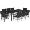 Image de vidaXL Salon de jardin 9 pièces avec coussins noir poly rotin