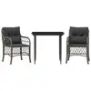 Image de vidaXL Ensemble Bistro 3 pièces avec coussins Gris Poly Rattan