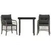 Image de vidaXL Ensemble Bistro 3 pièces avec coussins Gris Poly Rattan