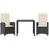 Image de vidaXL Ensemble de jardin 3 pièces avec coussins Noir Poly Rattan