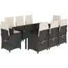 Image de vidaXL Salon de jardin 9 pièces avec coussins noir poly rotin