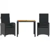 Image de vidaXL Ensemble de jardin 3 pièces avec coussins Noir Poly Rattan