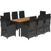 Image de vidaXL Salon de jardin 9 pièces avec coussins noir poly rotin