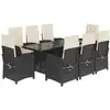 Image de vidaXL Salon de jardin 9 pièces avec coussins noir poly rotin