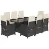 Image de vidaXL Salon de jardin 9 pièces avec coussins noir poly rotin