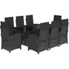 Image de vidaXL Salon de jardin 9 pièces avec coussins noir poly rotin