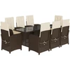 Image de vidaXL Salon de jardin 9 pièces avec coussins Marron Poly rotin