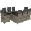 Image de vidaXL Salon de jardin 9 pièces avec coussins Gris Poly Rattan