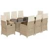 Image de vidaXL Salon de jardin 9 pièces avec coussins Beige Poly Rattan