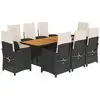 Image de vidaXL Salon de jardin 9 pièces avec coussins noir poly rotin