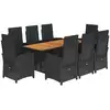 Image de vidaXL Salon de jardin 9 pièces avec coussins noir poly rotin