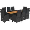 Image de vidaXL Salon de jardin 9 pièces avec coussins noir poly rotin
