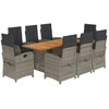 Image de vidaXL Salon de jardin 9 pièces avec coussins Gris Poly Rattan