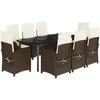 Image de vidaXL Salon de jardin 9 pièces avec coussins Marron Poly rotin