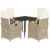 Image de vidaXL Salon de jardin 5 pièces avec coussins Beige Poly Rattan