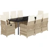 Image de vidaXL Salon de jardin 9 pièces avec coussins Beige Poly Rattan