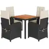 Image de vidaXL Ensemble de jardin 5 pièces avec coussins Noir Poly Rattan