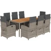 Image de vidaXL Salon de jardin 9 pièces avec coussins Gris Poly Rattan