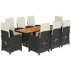 Image de vidaXL Salon de jardin 9 pièces avec coussins noir poly rotin
