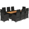 Image de vidaXL Salon de jardin 9 pièces avec coussins noir poly rotin