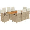 Image de vidaXL Salon de jardin 9 pièces avec coussins Beige Poly Rattan