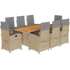 Image de vidaXL Salon de jardin 9 pièces avec coussins Beige Poly Rattan