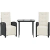 Image de vidaXL Ensemble Bistro 3 pièces avec coussins Noir Poly Rattan