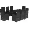 Image de vidaXL Salon de jardin 9 pièces avec coussins noir poly rotin