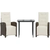 Image de vidaXL Ensemble Bistro 3 pièces avec coussins Marron Poly Rattan