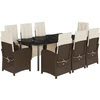 Image de vidaXL Salon de jardin 9 pièces avec coussins Marron Poly rotin