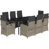 Image de vidaXL Salon de jardin 9 pièces avec coussins Gris Poly Rattan