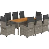 Image de vidaXL Salon de jardin 9 pièces avec coussins Gris Poly Rattan