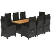 Image de vidaXL Salon de jardin 9 pièces avec coussins noir poly rotin
