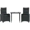 Image de vidaXL Ensemble de jardin 3 pièces avec coussins Noir Poly Rattan