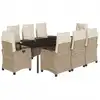 Image de vidaXL Salon de jardin 9 pièces avec coussins Beige Poly Rattan