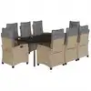Image de vidaXL Salon de jardin 9 pièces avec coussins Mélange beige Poly rotin